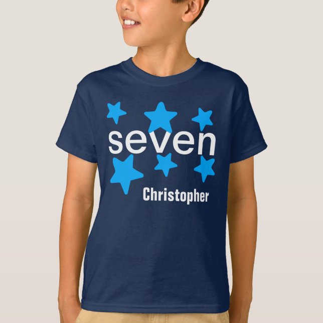 Camiseta 7mo Estrellas azules V002 del cumpleaños del (Anverso)