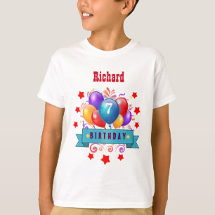 Camiseta 7mo Globos coloridos festivos B10DZ del cumpleaño