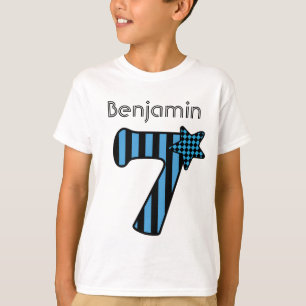 Camiseta 7mo Nombre de encargo V01G de las RAYAS AZULES del