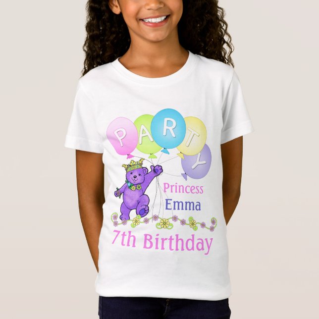 Camiseta 7mo Princesa del cumpleaños, nombre de encargo (Anverso)