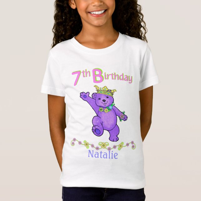 Camiseta 7mo Princesa del oso del cumpleaños, nombre de (Anverso)