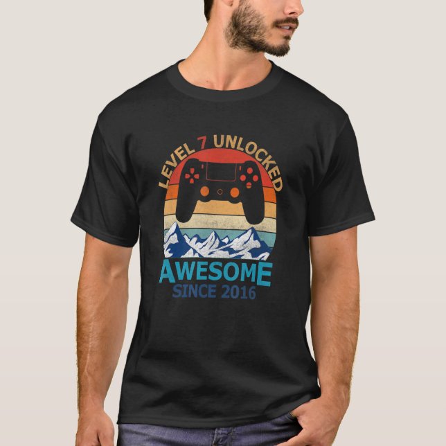 Camiseta 7th Birthday Boy Level 7 Unlocked Awesome 2016 Vid (Anverso)