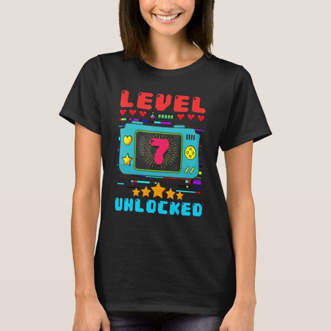 Camiseta 7th Birthday Boy Level 7 Unlocked Video Gamer Birt (Anverso)