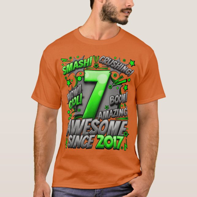Camiseta 7th Birthday Comic Style Awesome since 2017 7 Year (Anverso)