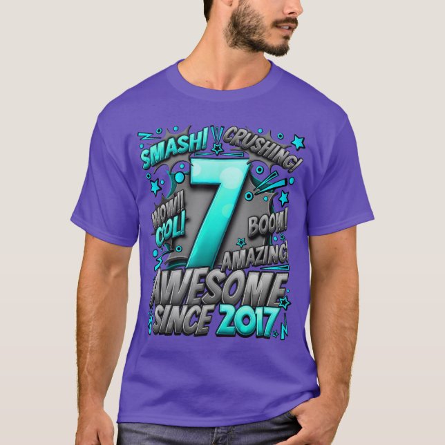 Camiseta 7th Birthday Comic Style Awesome since 2017 7 Year (Anverso)