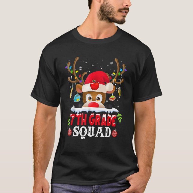Camiseta 7th Grade Squad Plaid Reindeer Santa Hat Teacher C (Anverso)