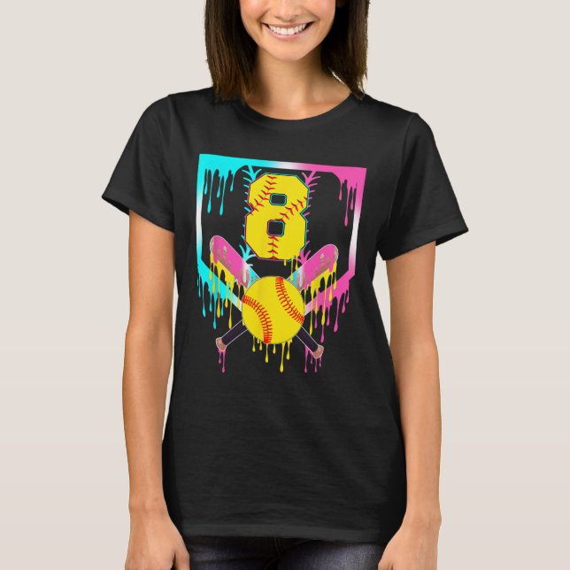 Camiseta 8º Cumpleaños Softll Placa de Home Drip Helado 8 A (Anverso)