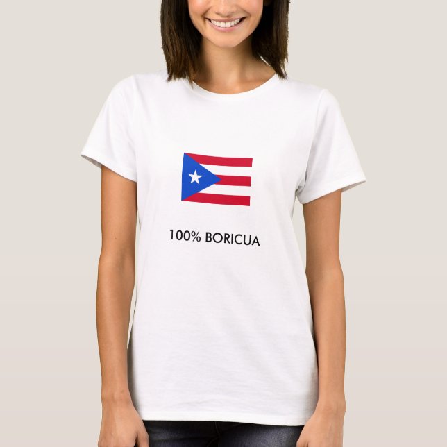 Camiseta 800px-Flag_of_Puerto_Rico, el 100% BORICUA (Anverso)