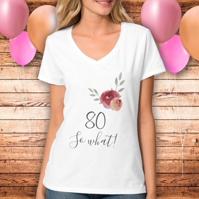 Camiseta 80.º cumpleaños Funny Script Watercolor Floral (Subido por el creador)