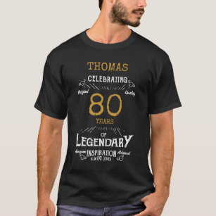 Camiseta 80.º Cumpleaños Hombres Personalizados Gold White 