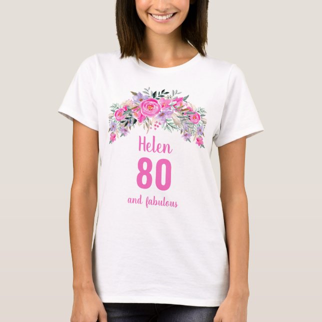 Camiseta 80.º nombre floral rosa (Anverso)