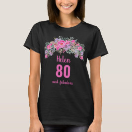 Camiseta 80.º nombre floral rosa negro