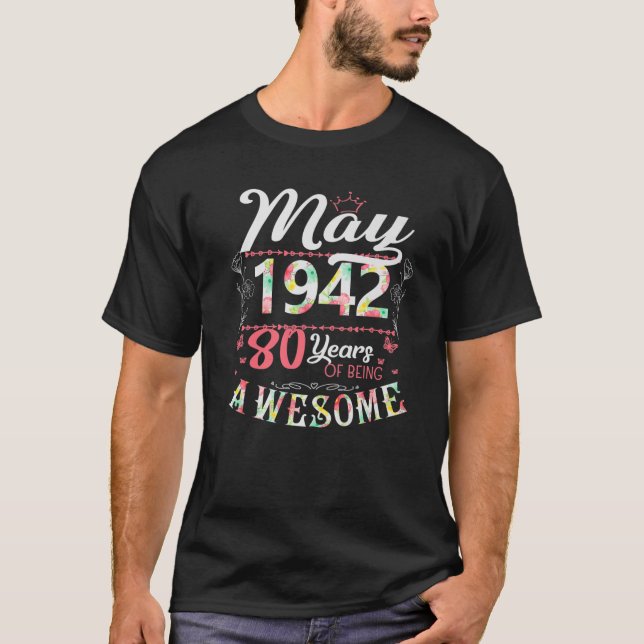 Camiseta 80.º Regalo De Flores De Cumpleaños Para Las Mujer (Anverso)