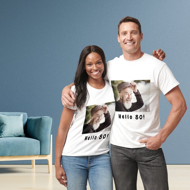 Camiseta 80 años personalizado foto hola 80 hombres (Subido por el creador)