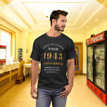 Camiseta 80 cumpleaños Nacido 1943 Negro Añadir tu nombre a<br><div class="desc">¡Celebren los asombrosos logros del cumpleaños 80 de su ser querido con esta fresca y atemporal camiseta personalizado! Esta camiseta negra y dorada puede ser personalizada con su nombre y el año en que nacieron (1943). Es perfecto para fiestas de cumpleaños, reuniones familiares y ocasiones especiales. Muestra tu amor y...</div>