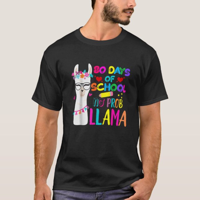 Camiseta 80 Días De Maestros No Prob Llama Chicas Niños (Anverso)