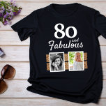 Camiseta 80 y Fabulous Gold Purpurina 2 Photo 80th Birthday<br><div class="desc">80 y la fabulosa Purpurina de oro 2 camiseta de foto 80 cumpleaños. Camiseta negra personalizada con 2 fotos. Añade tus fotos - puedes usar una foto antigua y nueva.</div>