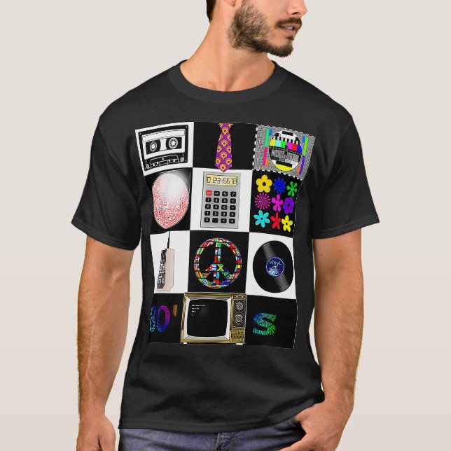 Camiseta 80s Collage DiscoballMixtape CalculatorFlower (Anverso)