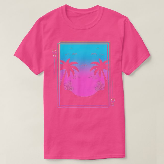 Camiseta 80s Palm Trees Sunrise Beach Tropical Summer Vapor (Diseño del anverso)