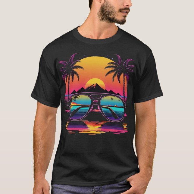Camiseta 80s Retro Style Sunset and Sunglasses (Anverso)