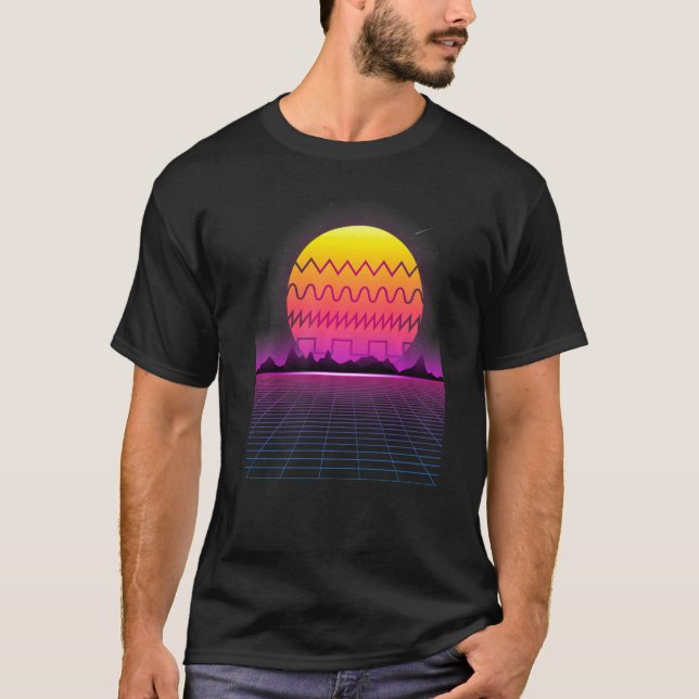 Camiseta 80s Retro Sunset Synthesizer  Synthwave Waveform (Anverso)