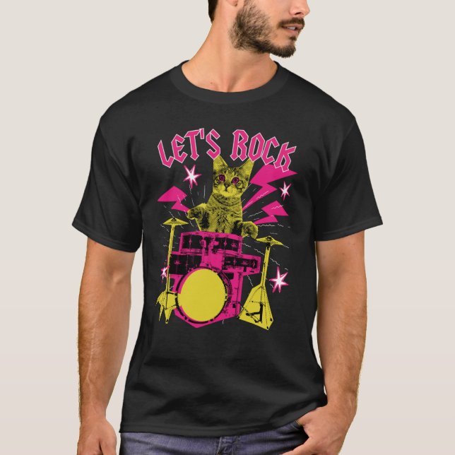 Camiseta 80s Rock N Roll Girl Cat Let's Rock (Anverso)