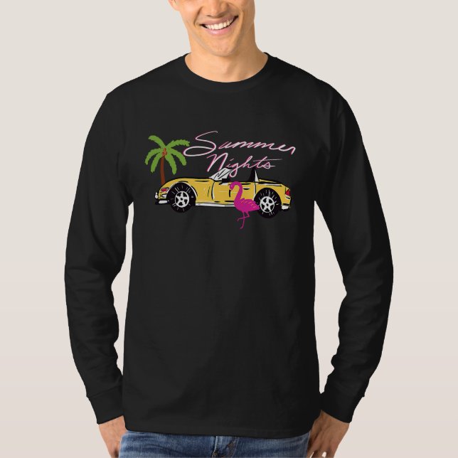 Camiseta 80s Summer Nights Y2K Aesthetic Malibu Car Flaming (Anverso)