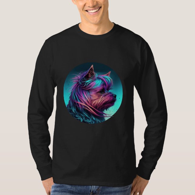Camiseta 80s Sunset with Yorkshire Terrier Aesthetic (Anverso)