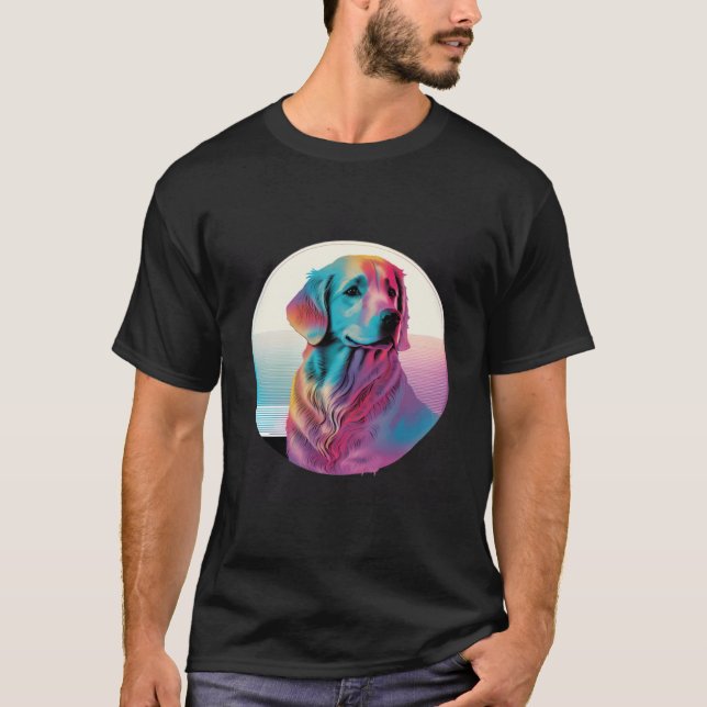 Camiseta 80s Synthwave Golden Retriever with a Retro Aesthe (Anverso)