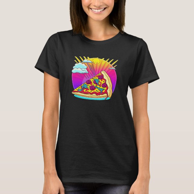 Camiseta 80s Synthwave Pizza with a Retro Aesthetic (Anverso)