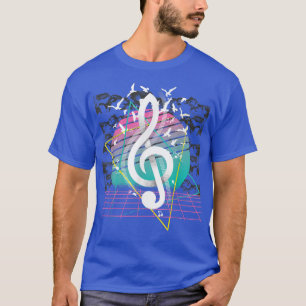 Camiseta 80s Treble Clef Music Flock Of Birds Vaporwave Ret