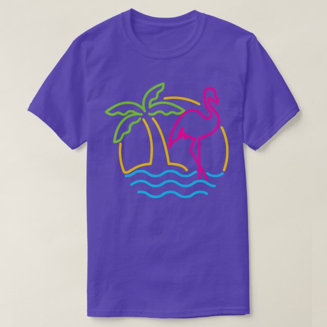 Camiseta 80s Vintage Miami Retro Neon Pink Flamingo  (Diseño del anverso)