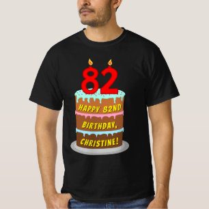 Camiseta 82º cumpleaños — Torta divertida y velas, con nomb