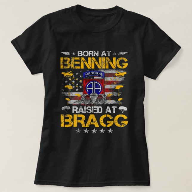 Camiseta 82nd Airborne Veteran Born At Ft Benning Raised Fo (Diseño del anverso)