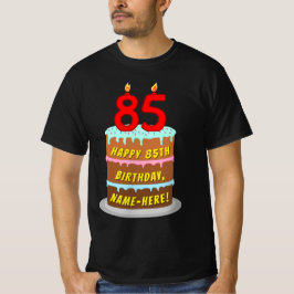 Camiseta 85º cumpleaños — Torta divertida y velas, con nomb