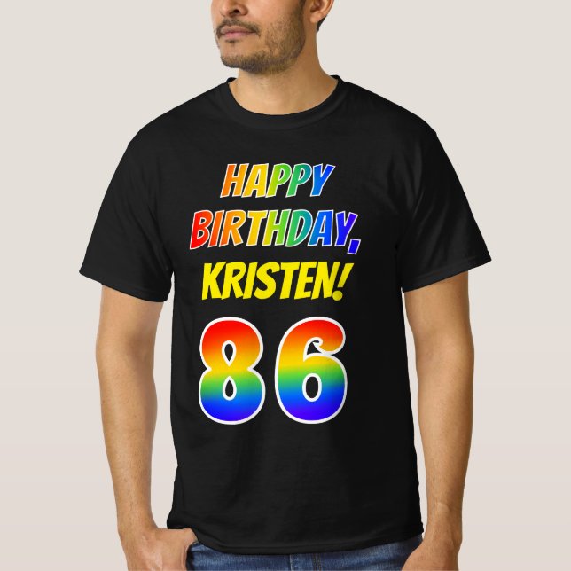 Camiseta 86º cumpleaños — Negrita, diversión, arcoiris 86,  (Anverso)