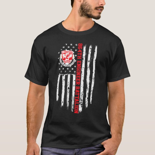 Camiseta 864.º Batallón de Ingenieros Bandera Americana (Anverso)