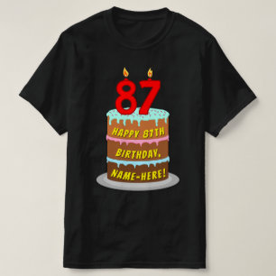 Camiseta 87º cumpleaños — Torta divertida y velas, con nomb