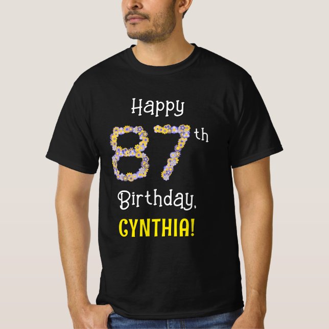 Camiseta 87 cumpleaños: Flores florales número "87" + nombr (Anverso)