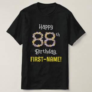 Camiseta 88º cumpleaños: Flores florales número "88" + nomb
