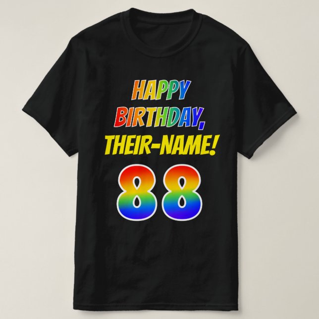 Camiseta 88º cumpleaños — Negrita, diversión, arcoiris 88,  (Diseño del anverso)