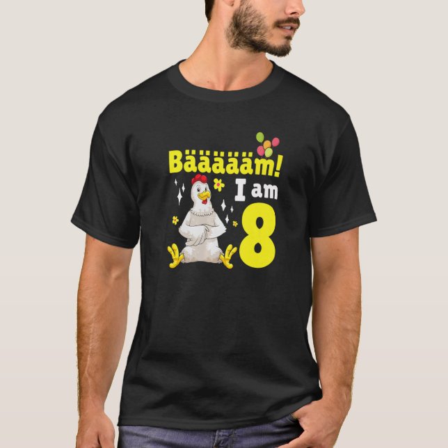 Camiseta 8.ª fiesta de cumpleaños de pollos con temas de cu (Anverso)