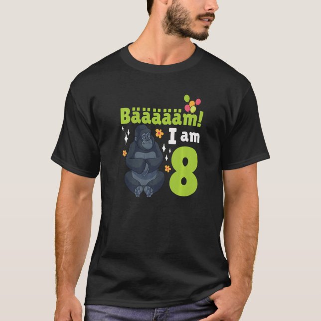 Camiseta 8.ª fiesta de cumpleaños temática de gorila 8 años (Anverso)