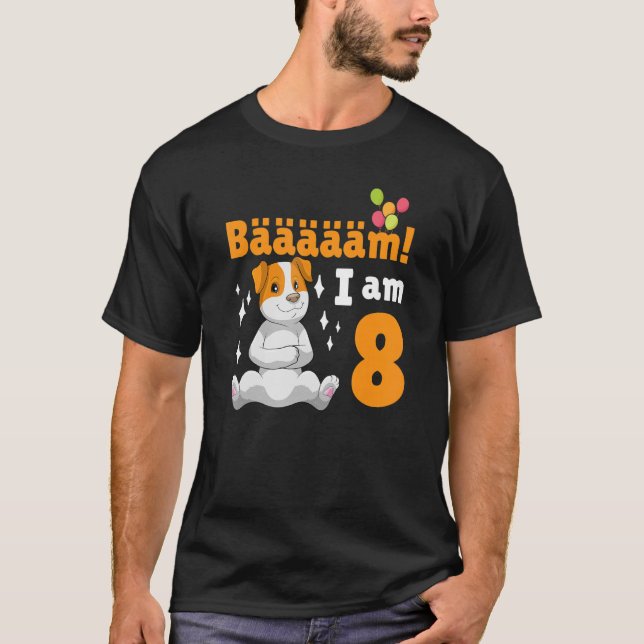 Camiseta 8.ª fiesta de cumpleaños temática de perro de cump (Anverso)