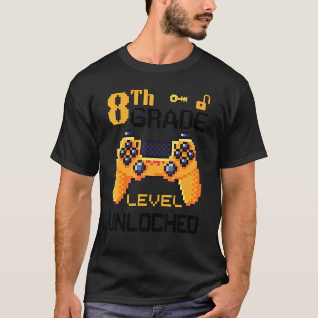 Camiseta 8.º control de píxeles de videojuegos desbloqueado (Anverso)