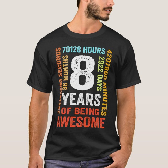 Camiseta 8.º Cumpleaños 8 Años 96 Meses Para Niño Chica (Anverso)