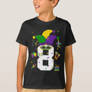 Camiseta 8.º cumpleaños Mardi Gras Tema Niños de 8 años