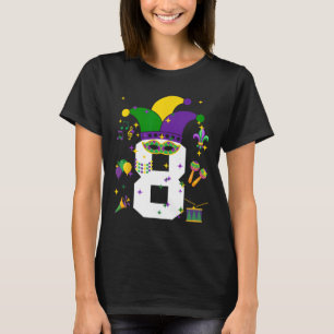 Camiseta 8.º cumpleaños Mardi Gras Tema Niños de 8 años