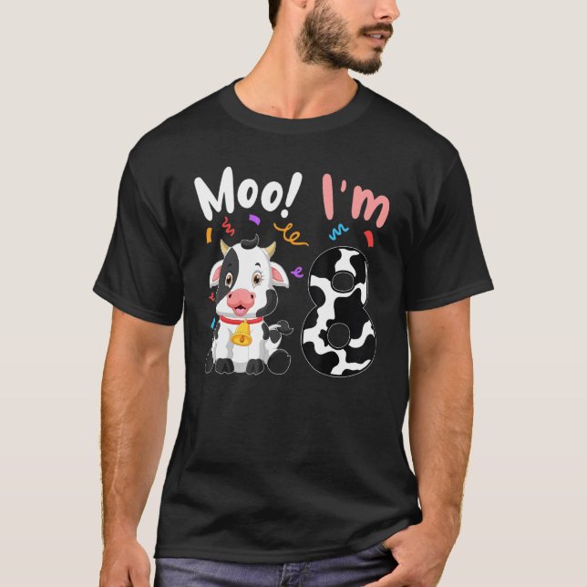 Camiseta 8.º cumpleaños Moo, soy 8 Cow Farm Animal Barnyard (Anverso)