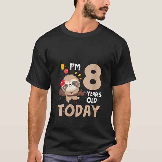 Camiseta 8.º cumpleaños Sloth Lazy Boys Fiesta Funn de 8 añ (Anverso)